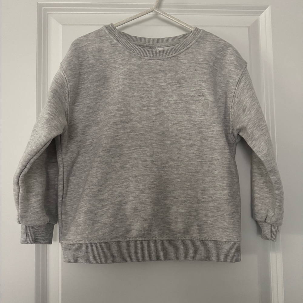 Zara Girls Heather Gray Crewneck Sweatshirt Embroidered Cherry Size 3-4